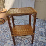 Desserte vintage en rotin tressé