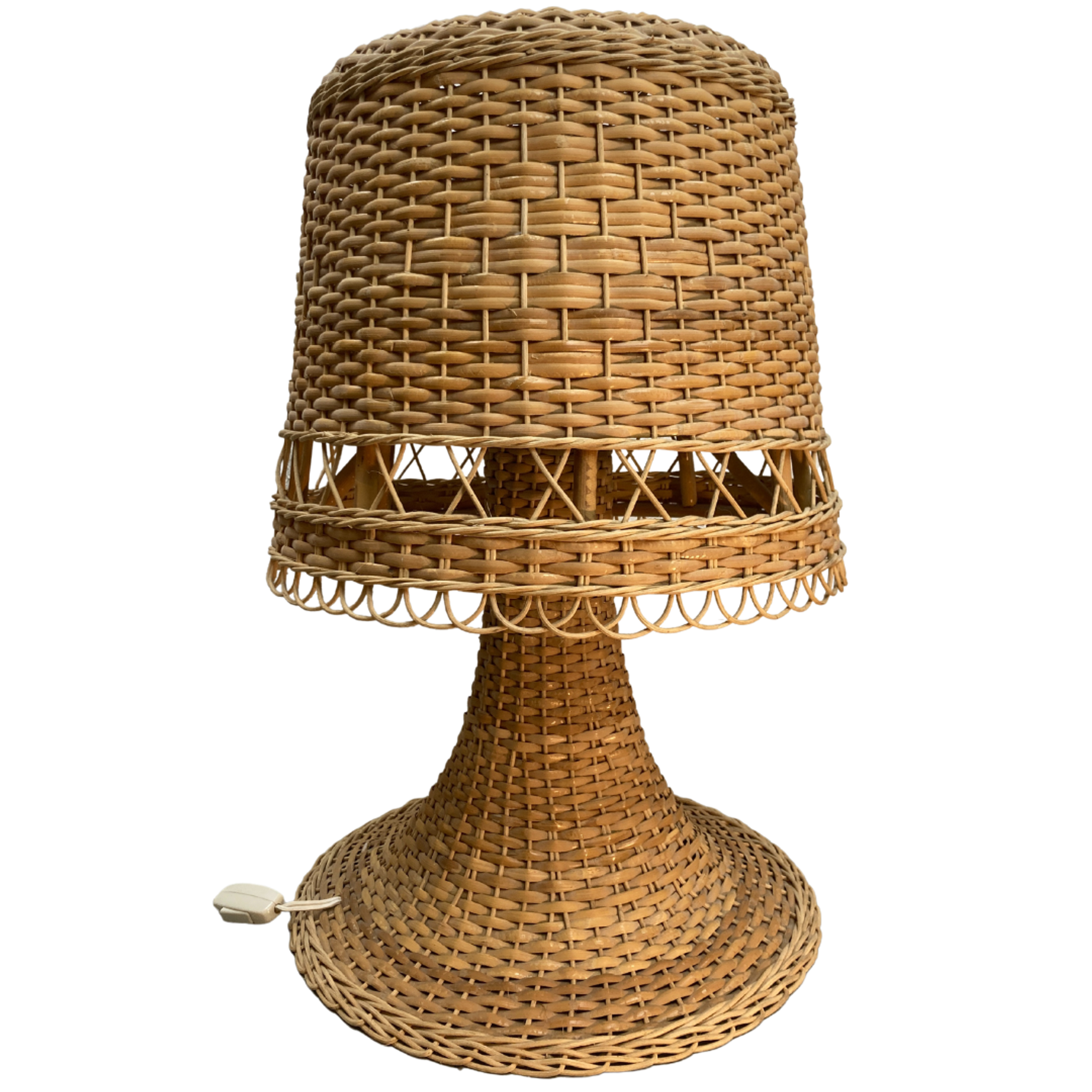Rattan wicker mushroom table lamp, 1960s-1970s