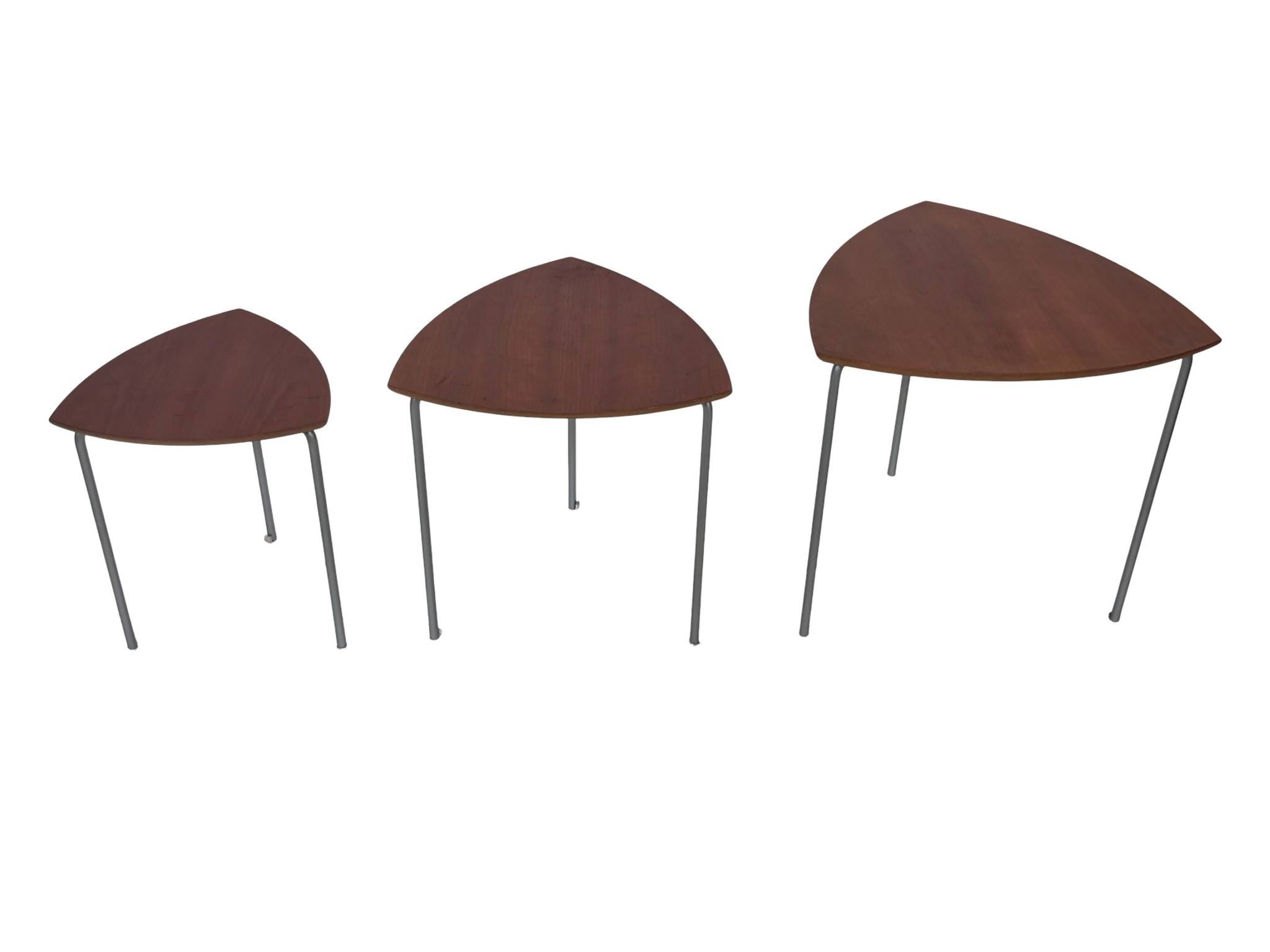 Vintage set of 3 wooden and metal side tables from the 1980s