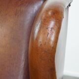Large Vintage Sheepskin Leather Wingback Chair