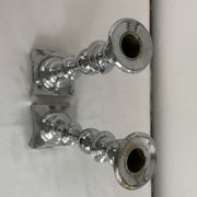 Large antique silver plated candlesticks, square base, pair, classic