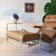 Fauteuil relax Lama 70's, chrome et simili cuir, repose pied repliable