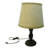 Wooden Desk Lamp with Geometric Design and Fabric Shade, France