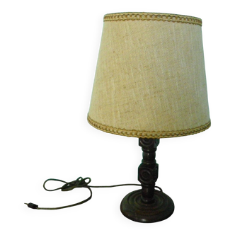 Wooden Desk Lamp with Geometric Design and Fabric Shade, France