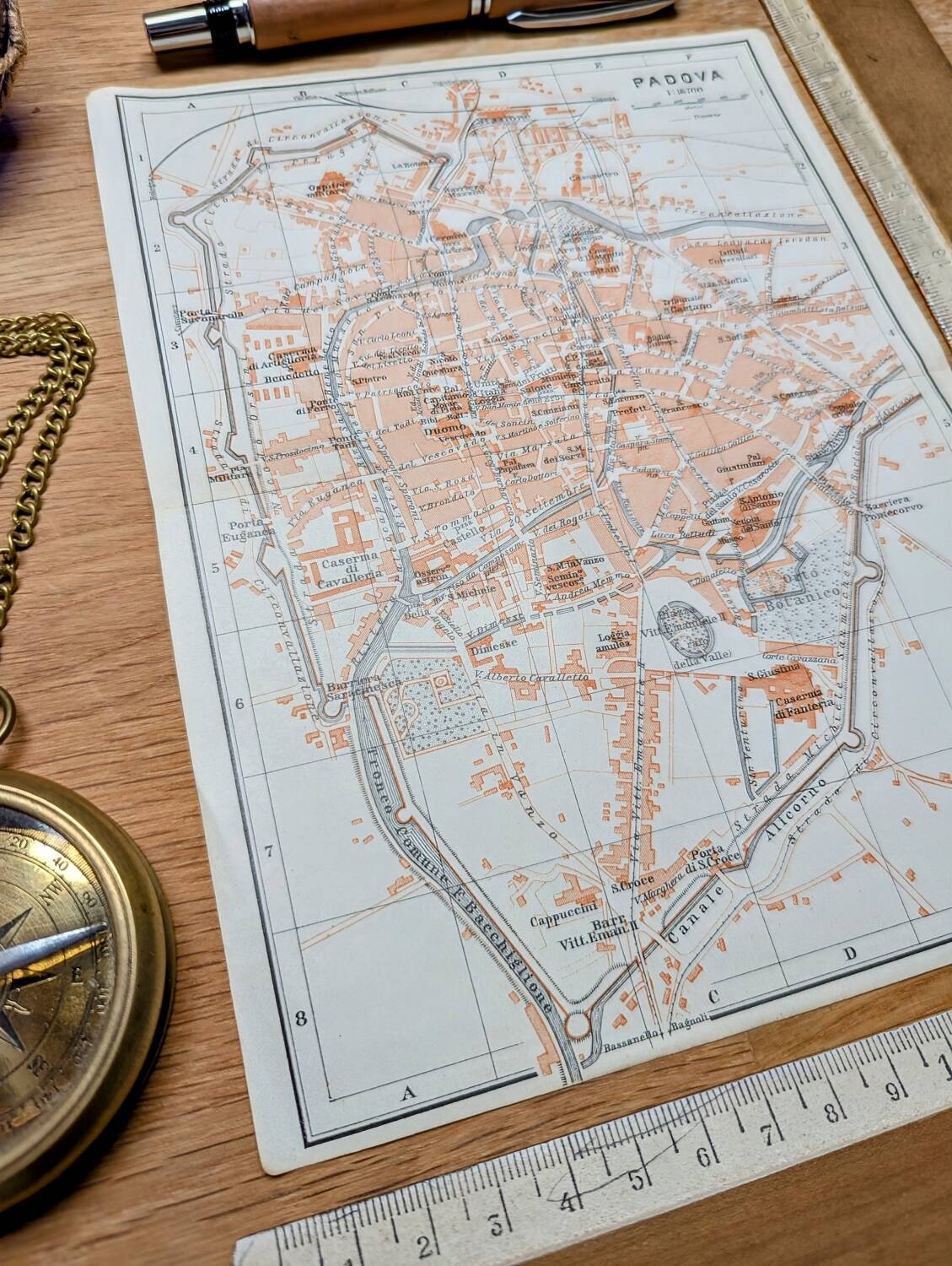 Printed in 1909, map of Padua (Padova), Veneto, Italy.