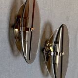 Veca, Pair of smoked glass and chrome wall lights, Italy 1970s