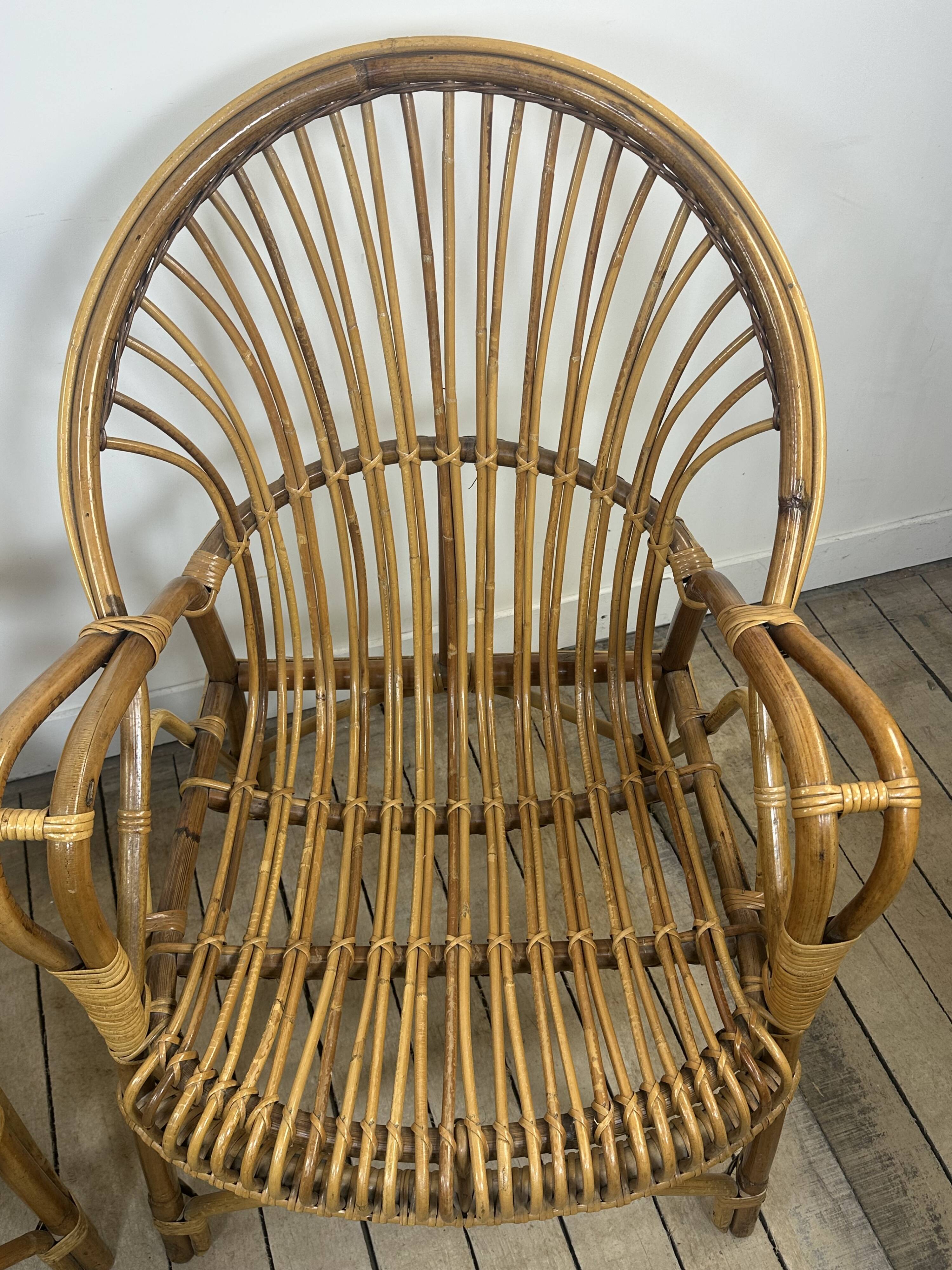 Fauteuils (la paire) vintage 1960 en rotin et bambou
