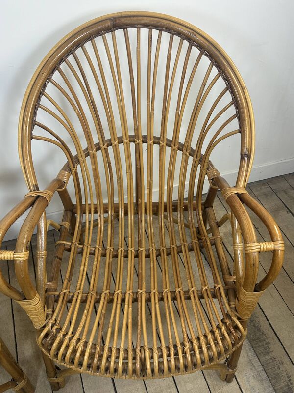 Fauteuils (la paire) vintage 1960 en rotin et bambou
