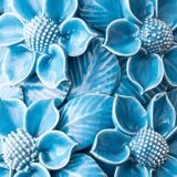 Turquoise glazed ceramic floral table lamp from Manises mid-century, with a new silk shade.