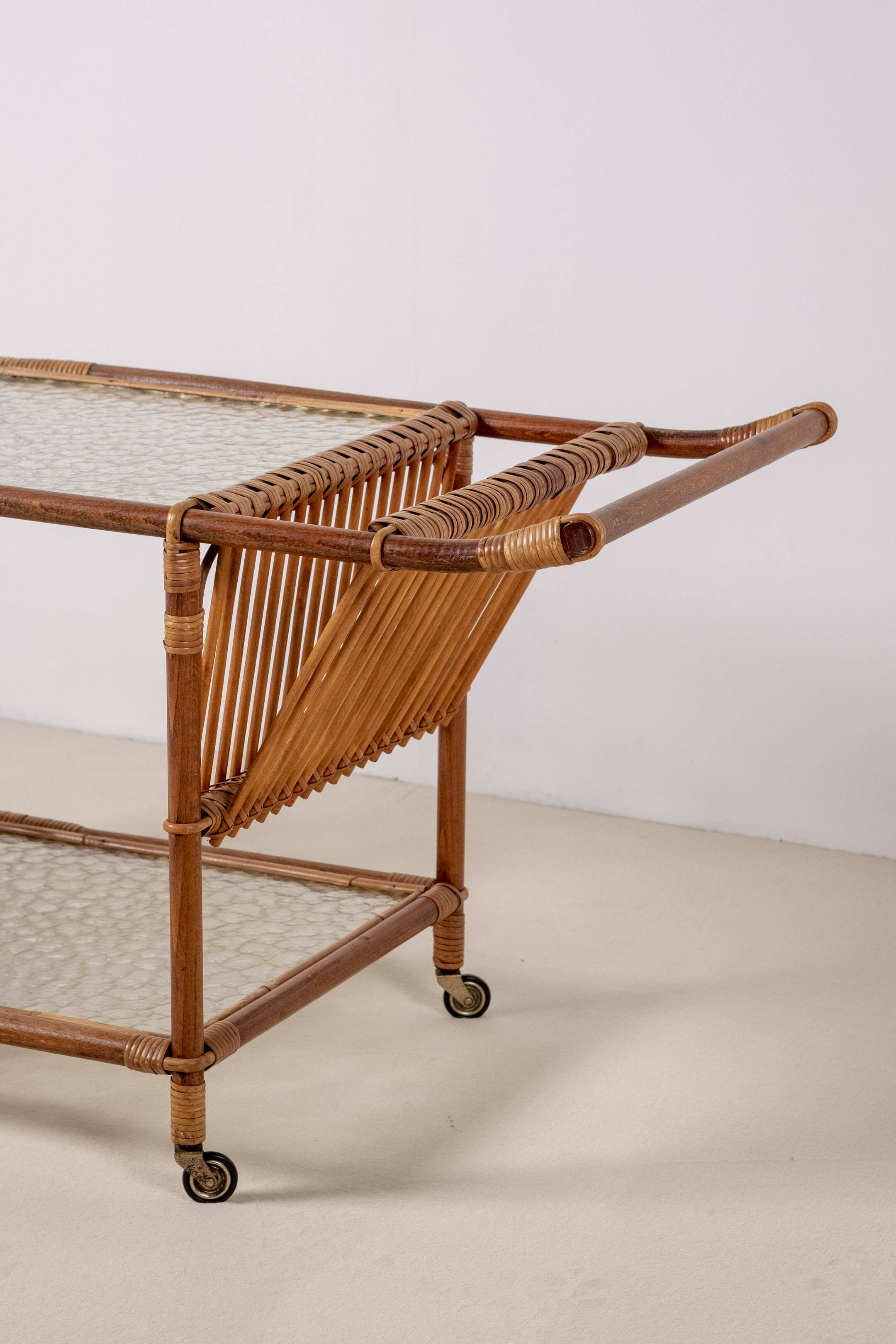 Bar Cart in Bamboo & Rattan, 1950s Denmark
