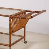 Bar Cart in Bamboo & Rattan, 1950s Denmark