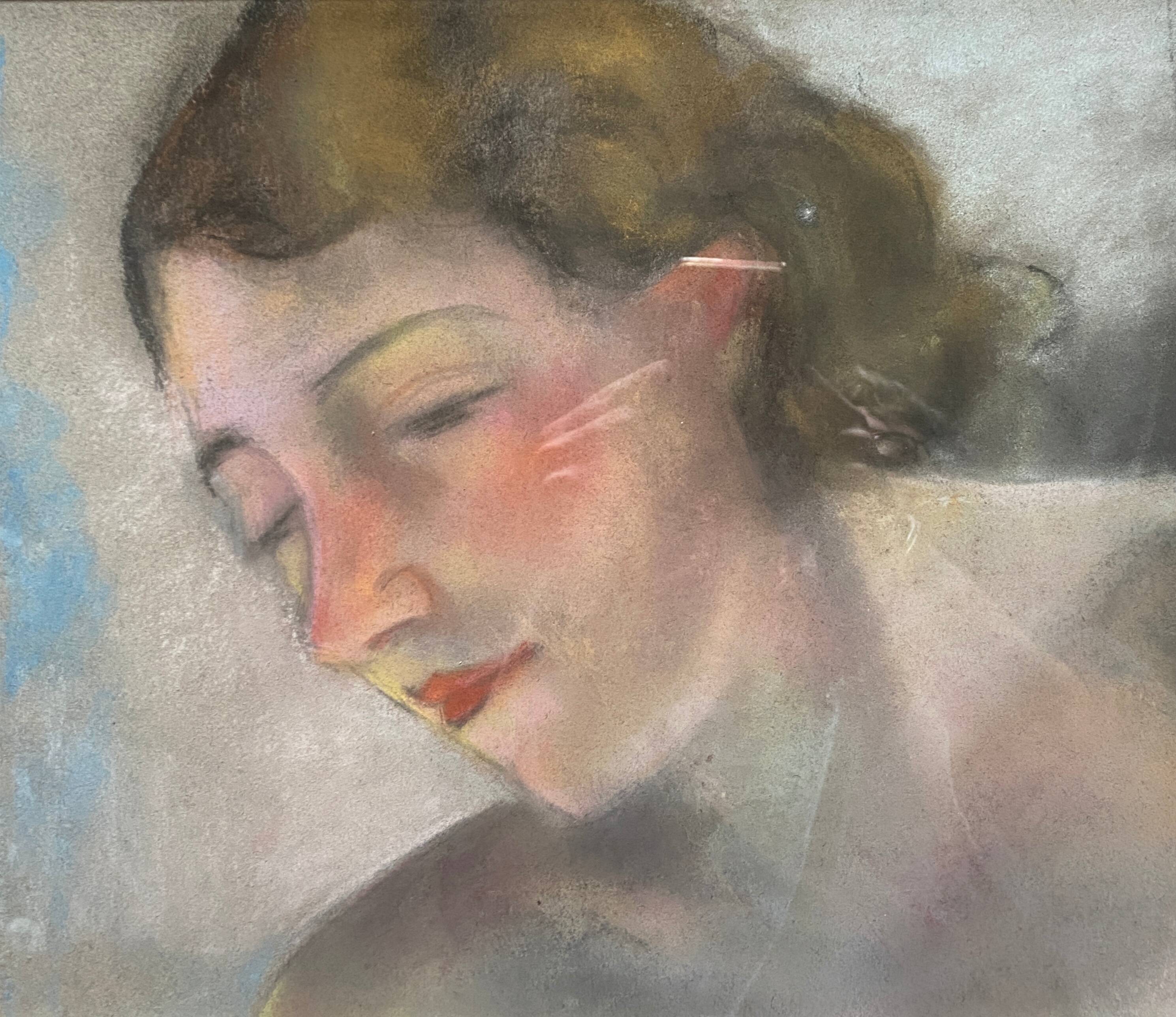 Pastel painting "Portrait of a woman", circa 1950 post cubist