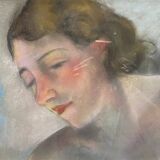 Tableau Pastel "Portait de femme", vers 1950 post cubiste