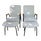 Pair of Pierre Guariche armchairs with their footrest.