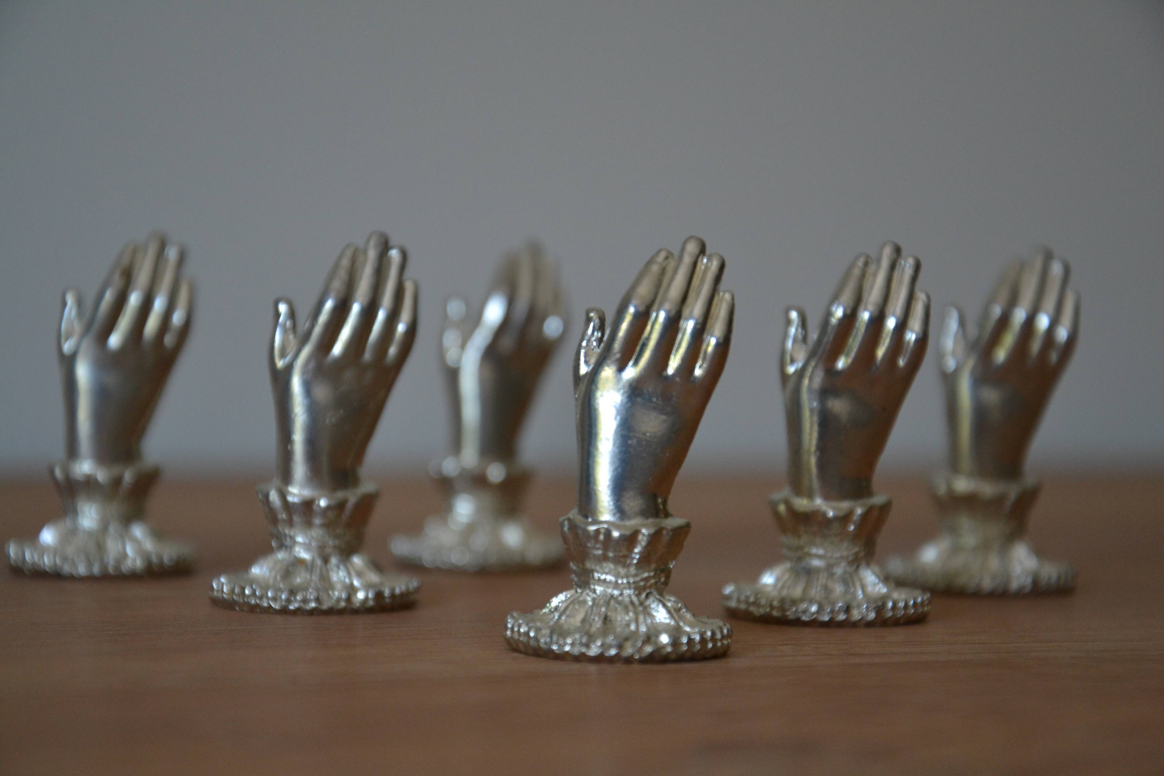 6 silver-plated menu holders A British production