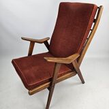 Teak armchair with red ribbed fabric Gelderlander Rob Parry