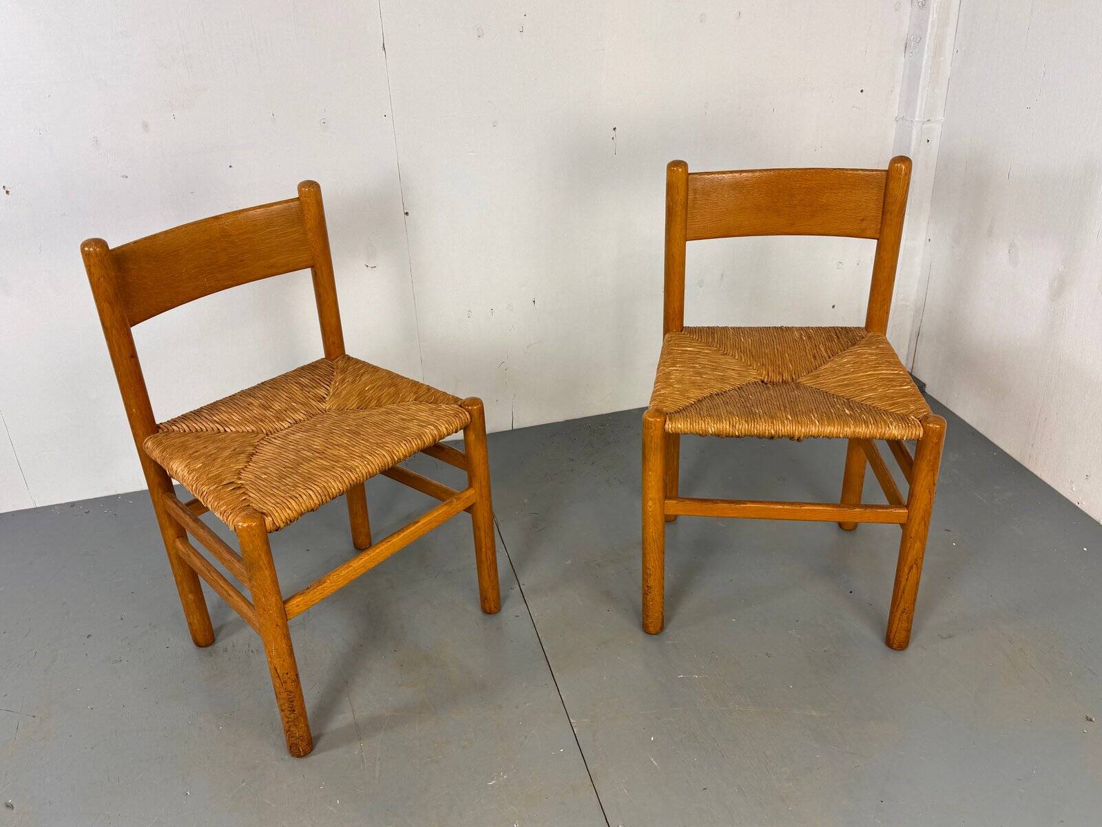 Vintage oak and rush chairs by J Van Heuvel for Advorm, 1950s, set of 2