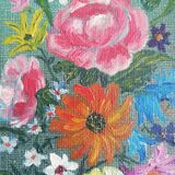 Tableau peinture à l'huile bouquet cadre bois signée pagano