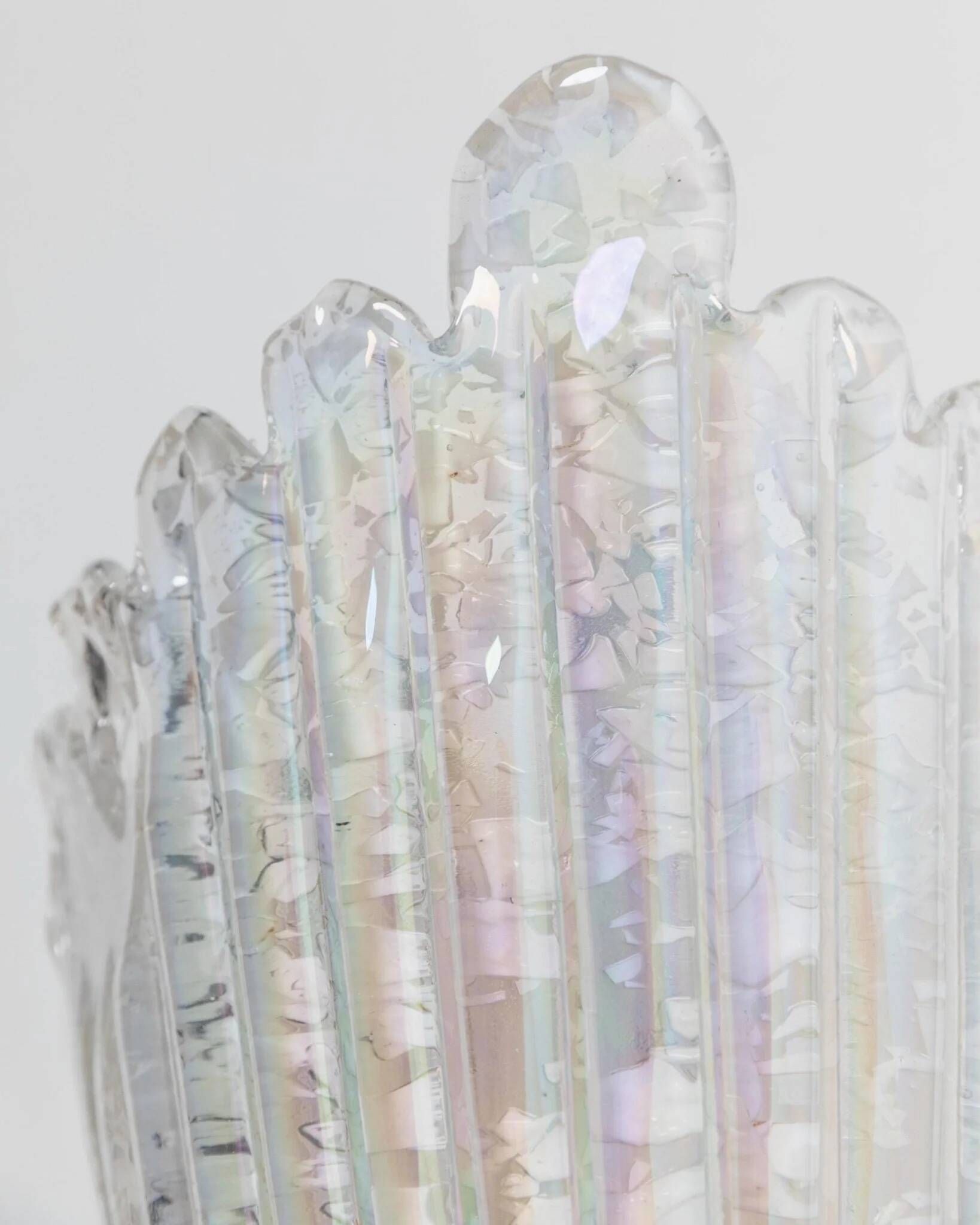 Vintage Murano Glass Shell Wall Lamp in Opal White with Gold Metal Backplate, Italian 1970s Design