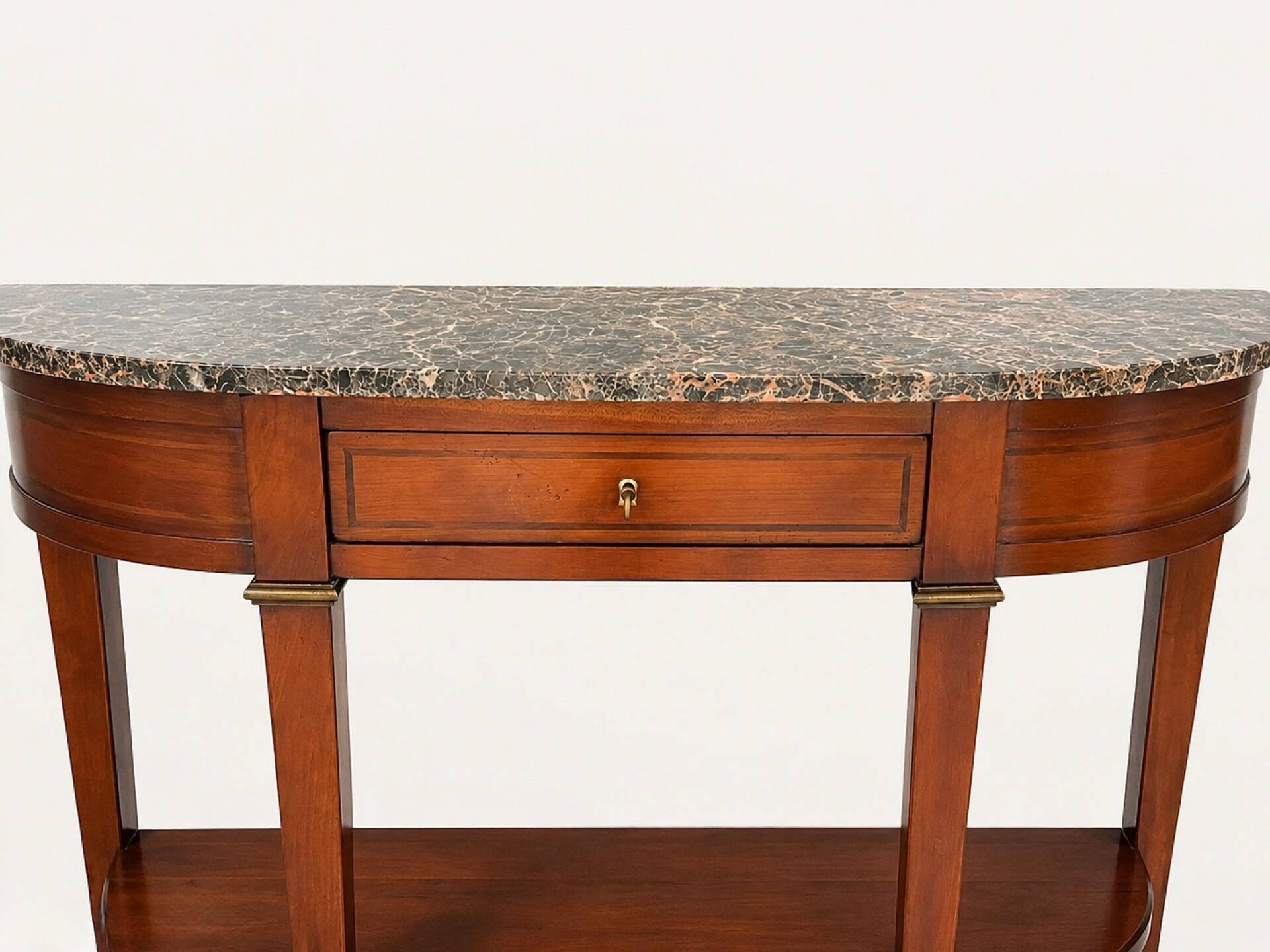 Console half-moon style Directoire/Louis XVI in cherry wood and marble.