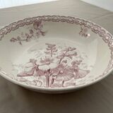 Grand saladier en porcelaine, décor rose trémière, Terre de Fer
