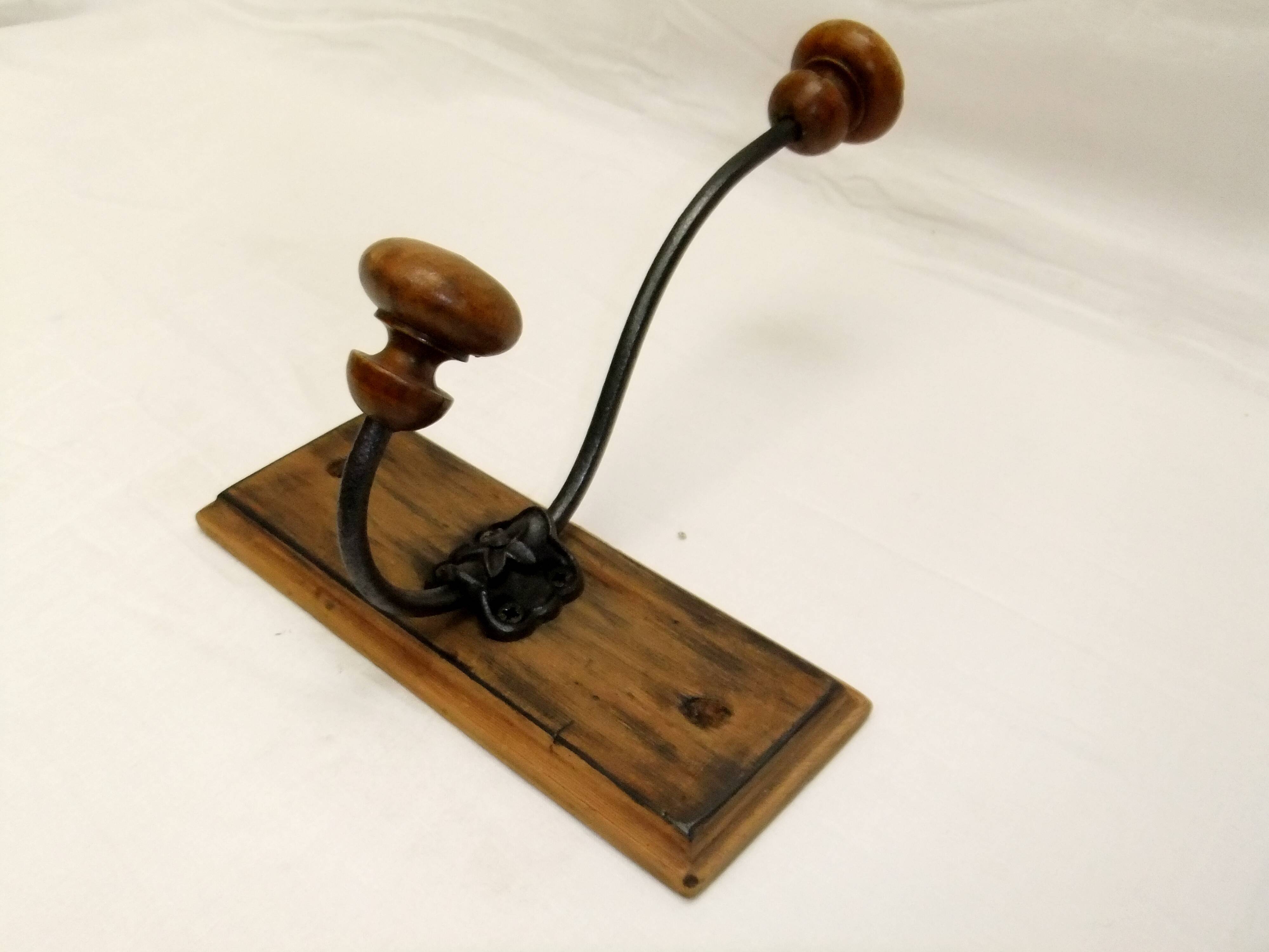 Wall coat rack hook wrought iron wood