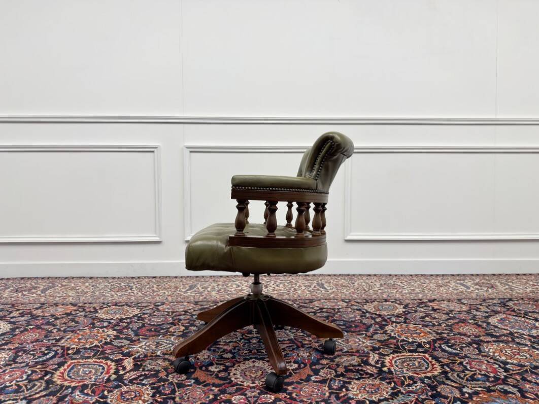 English Chesterfield Desk Chair Captain Chair Green