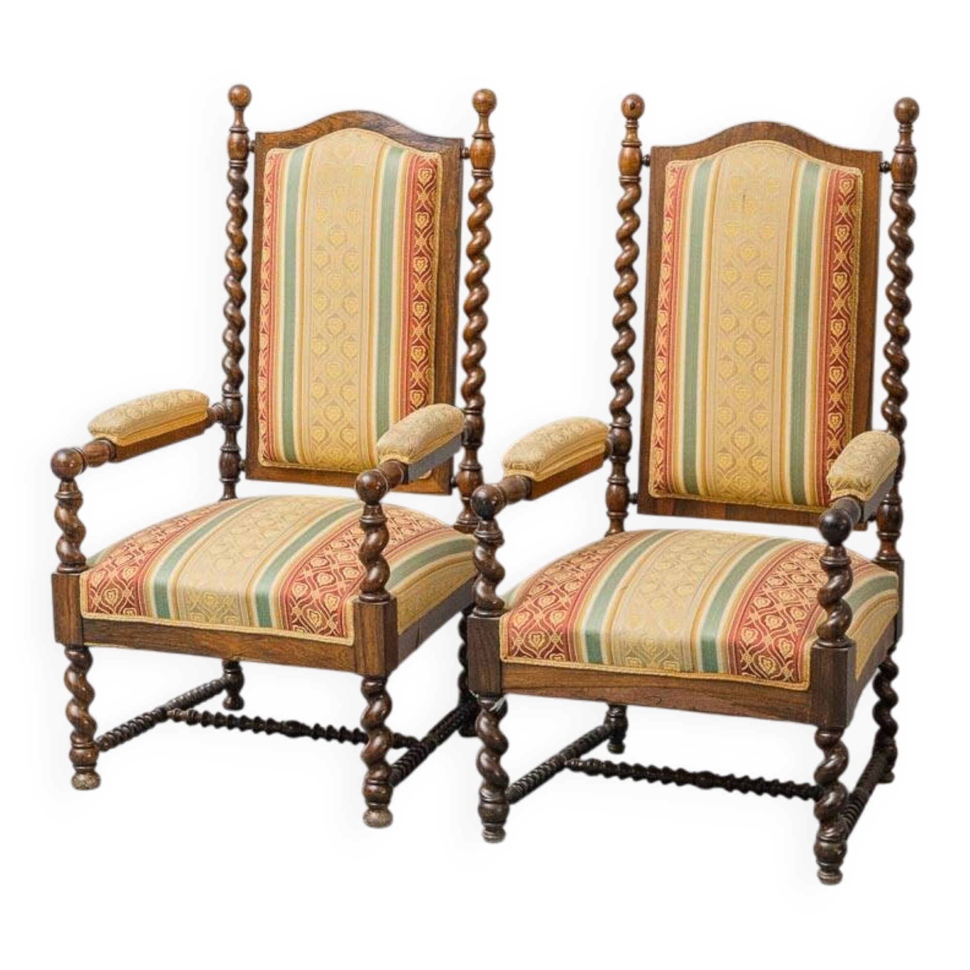 Pair of antique armchairs in wood and fabric with armrests – Classic style