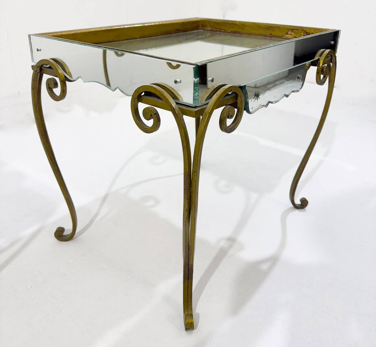 Pair of side tables, glass and brass, 1940s