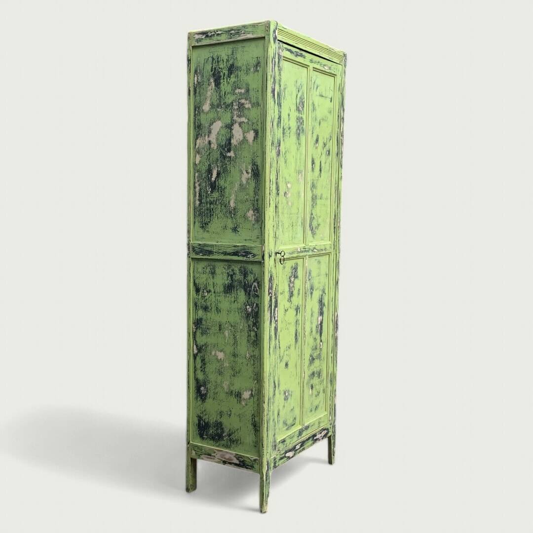 Antique Parisian bonnet wardrobe with khaki patina