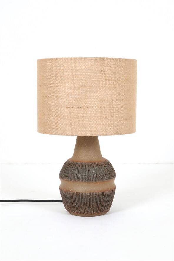 Handmade Søholm / Einar Johansen ceramic table lamp with jute lampshade / Mid-century Danish modern design / 1960s / 1970s