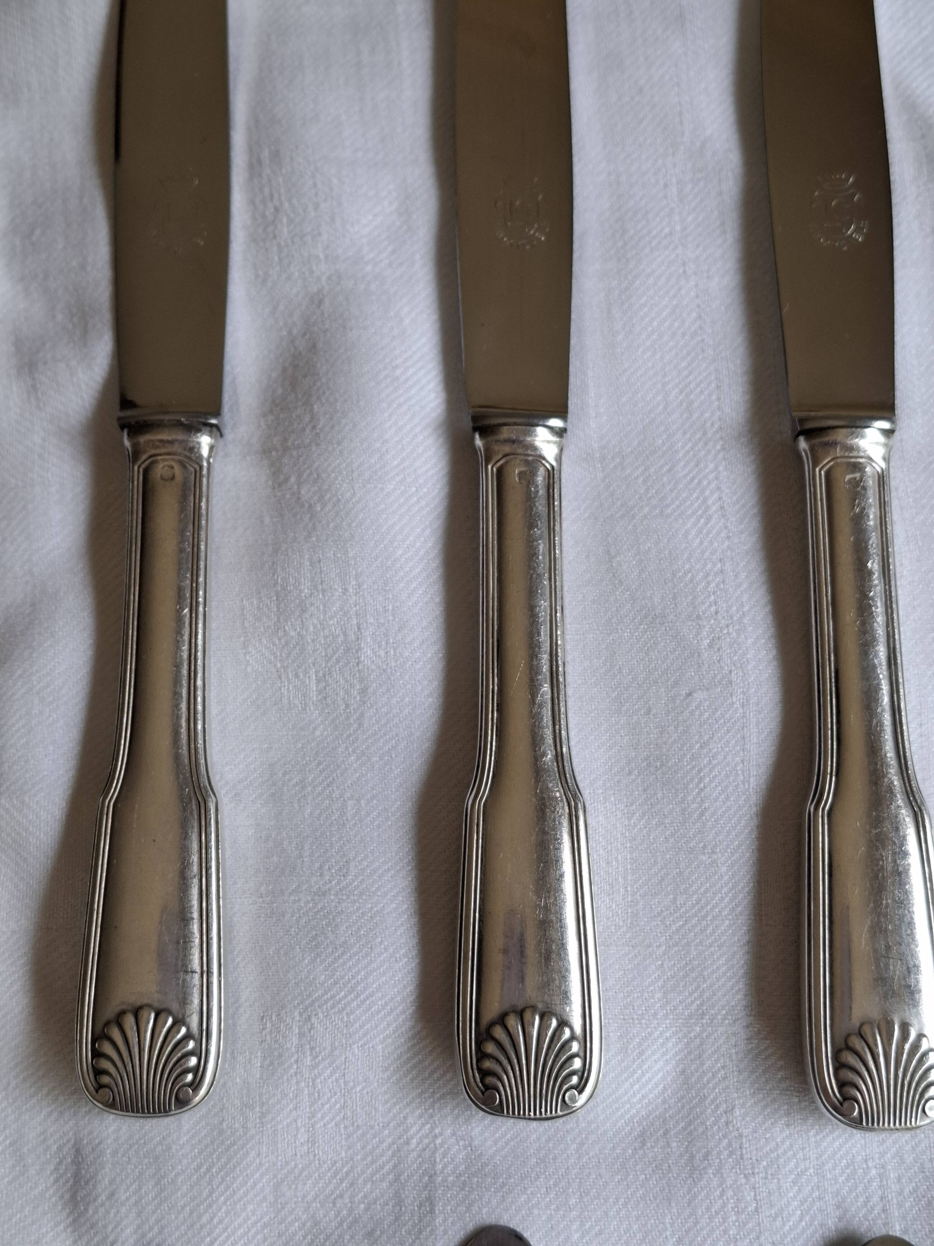 2x7 knives model Coquille or Vendôme silver-plated/stainless steel