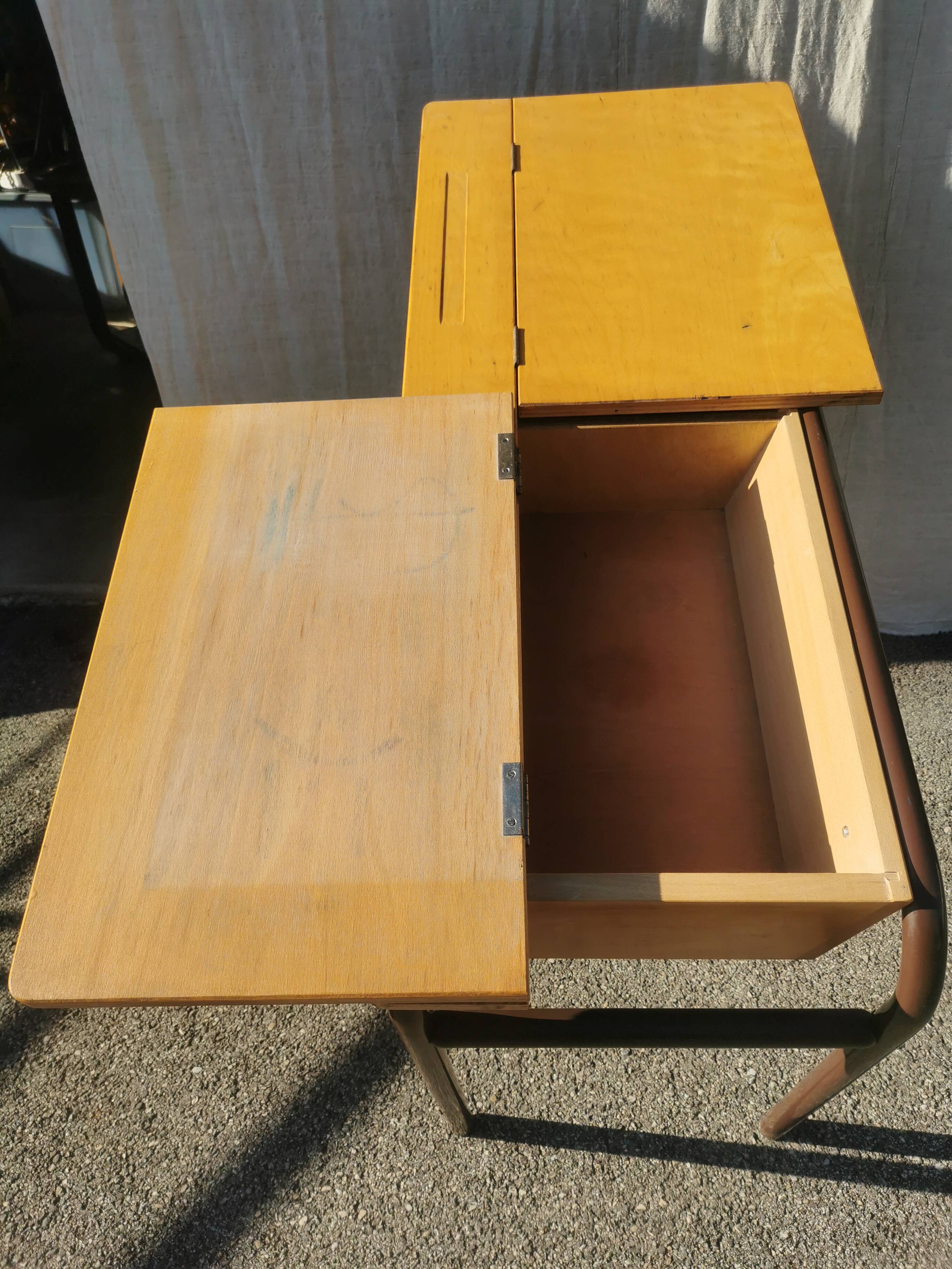 Vintage 2-seater desk with 2 leaves