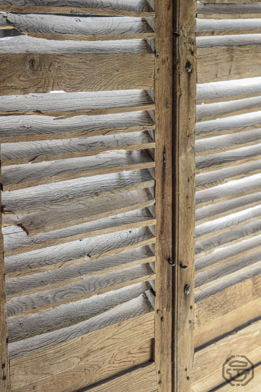 Old pair of wooden shutters, 19th century castle