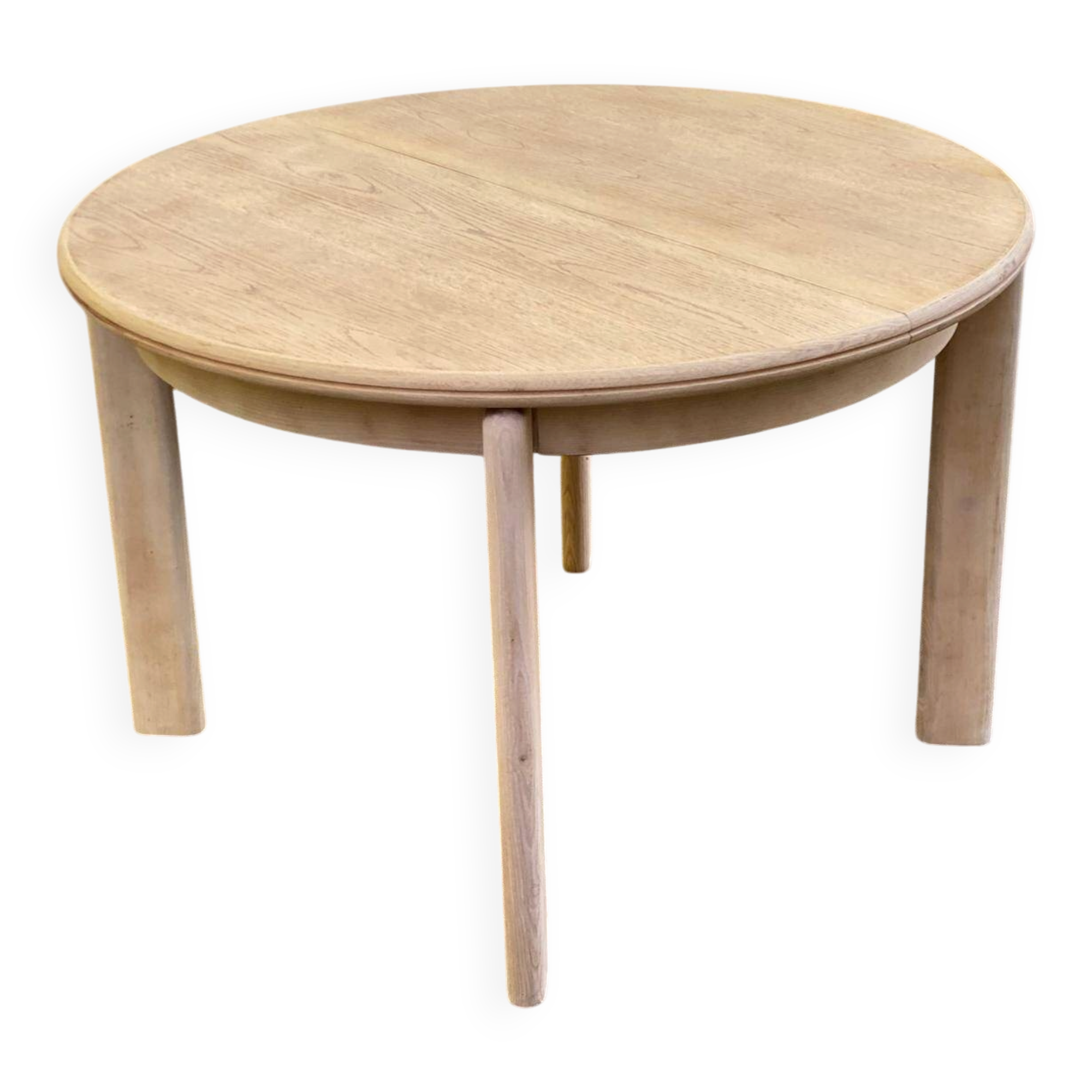 Scandinavian round extendable dining table stripped in oak 1980