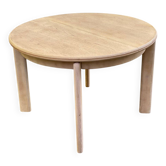 Table à manger scandinave ronde extensible décapée en chêne 1980