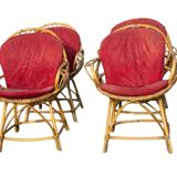 Set of 4 rattan armchairs from the 1960s, France.