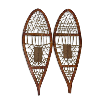 Pair of wooden snowshoes