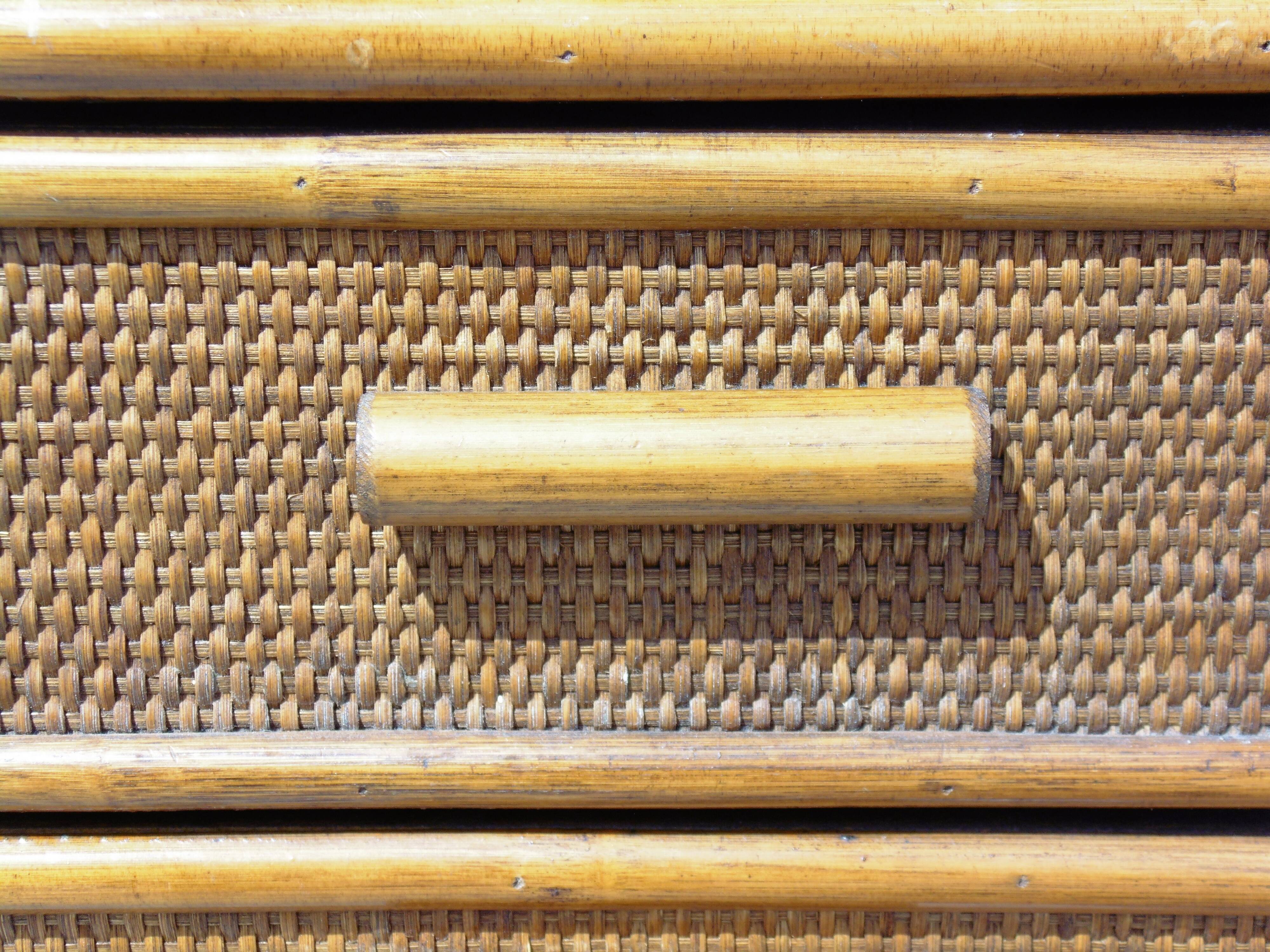 Vintage dresser 4 drawers in rattan and bamboo
