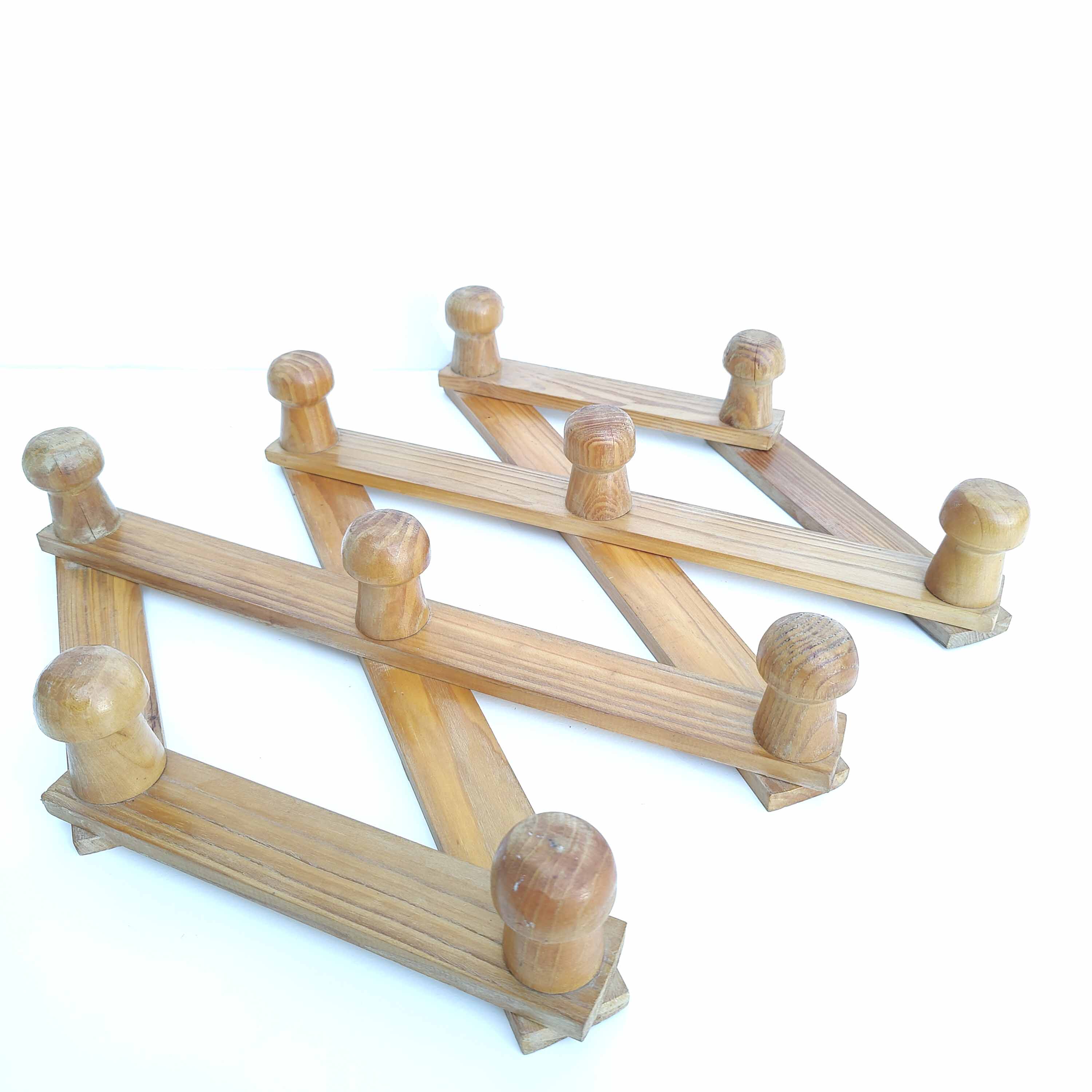 Coat rack accordion vintage light wood 10 hooks