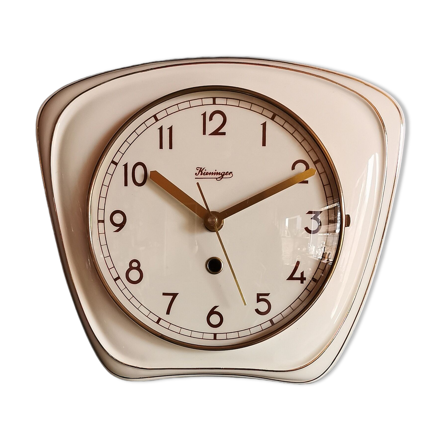 Vintage ceramic clock silent wall clock "Kieninger golden cream"