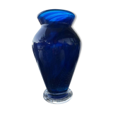 Cobalt blue glass vase, signed, glass art piece.