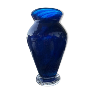 Cobalt blue glass vase, signed, glass art piece.