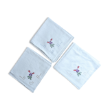 3 carrés de tissu brodés main fleurs myosotis