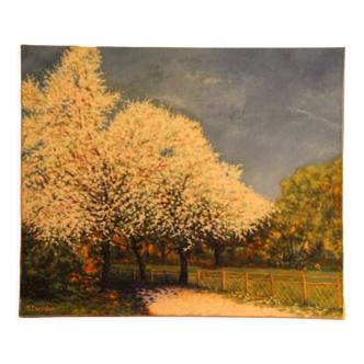 Japanese Sakura painting Oil on canvas Impressionist