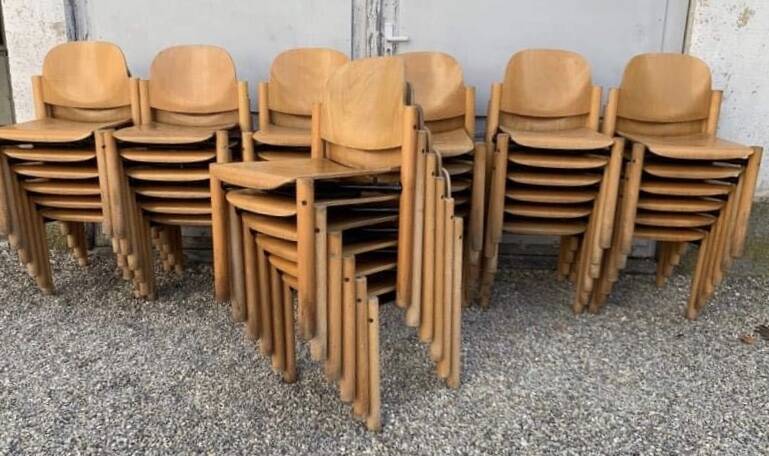 Series lot of 40 vintage stackable chairs in beech lubke year 1970