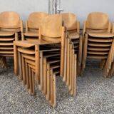 Series lot of 40 vintage stackable chairs in beech lubke year 1970