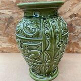 Antique ironstone vase green ceramic relief decor made in england vintage