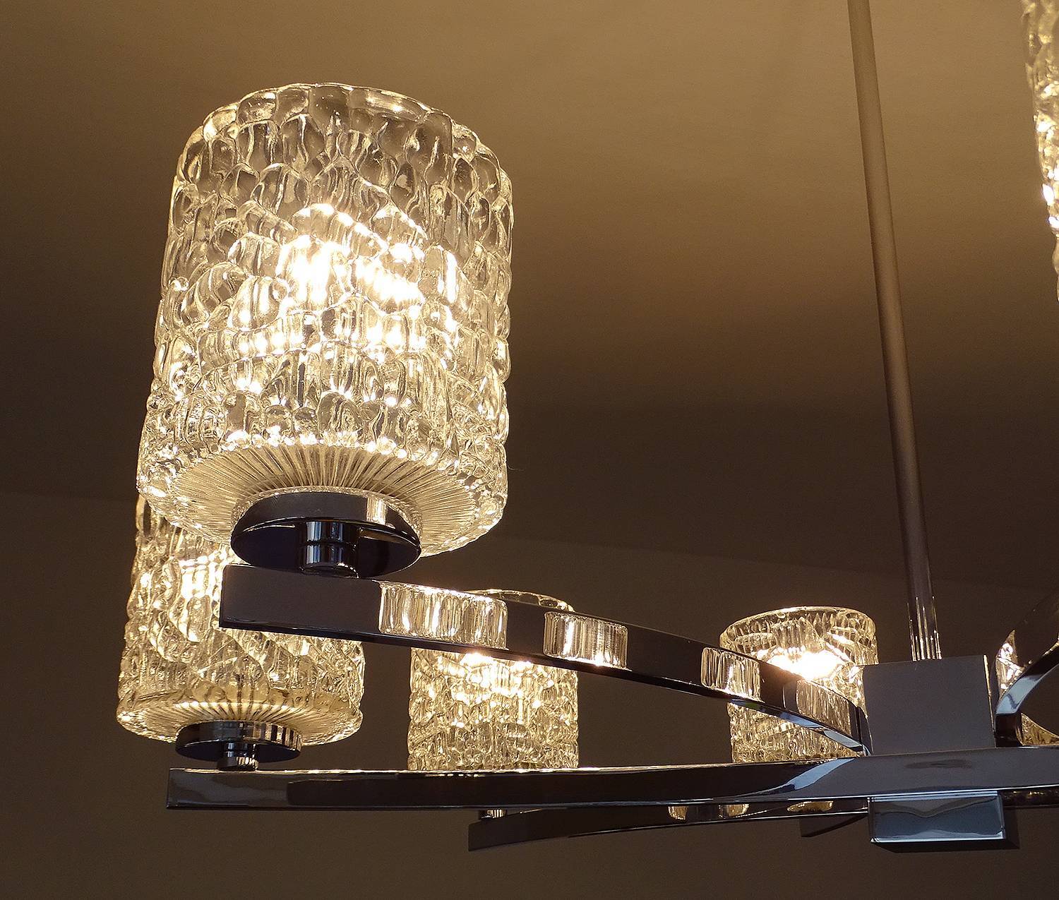 Large Vintage Architectonic  Chrome Glass Pendant Light