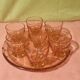 Plateau verre rose Art Deco et 7 verres Made in France